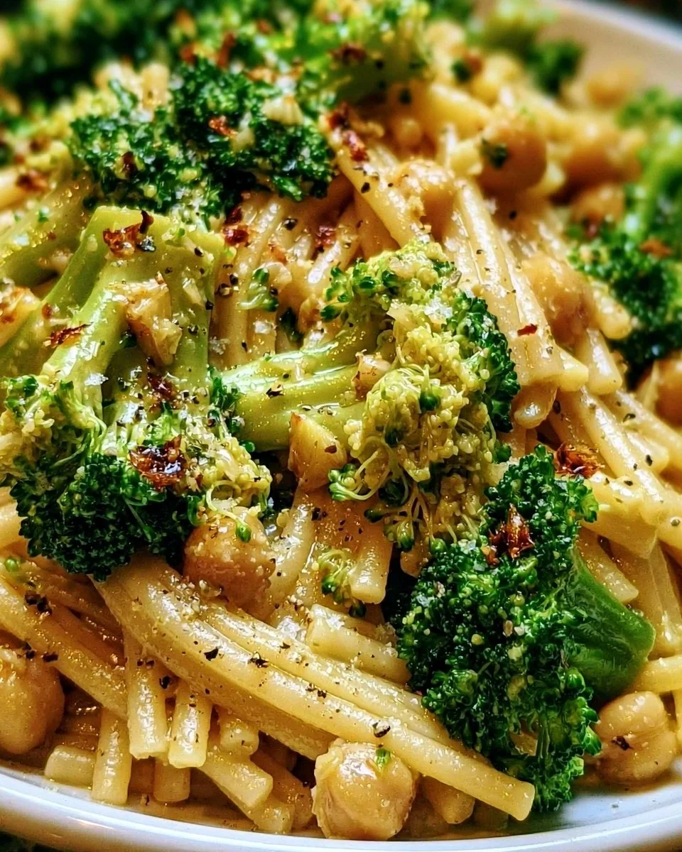 Broccoli-Chickpea Noodles with Garlic Olive Oil