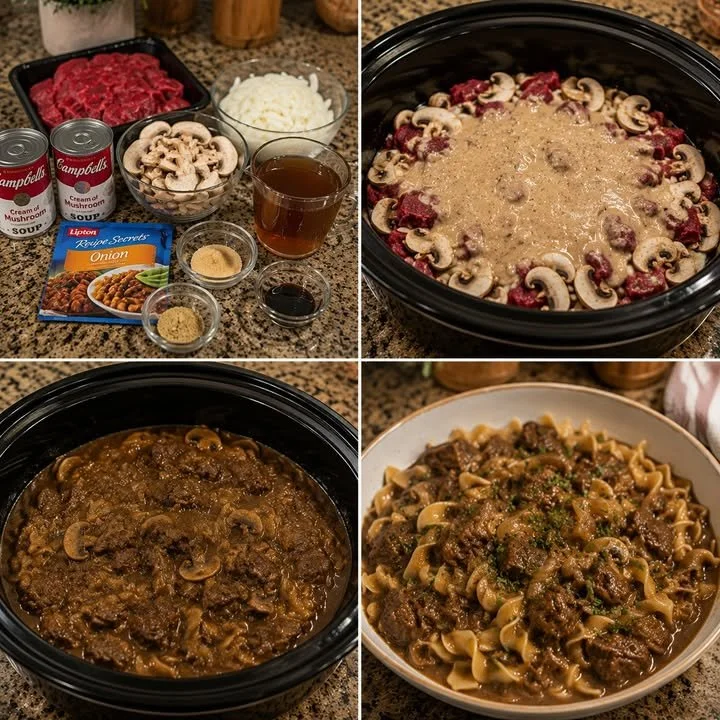 Crockpot Cowboy Steak Soße Nudeln