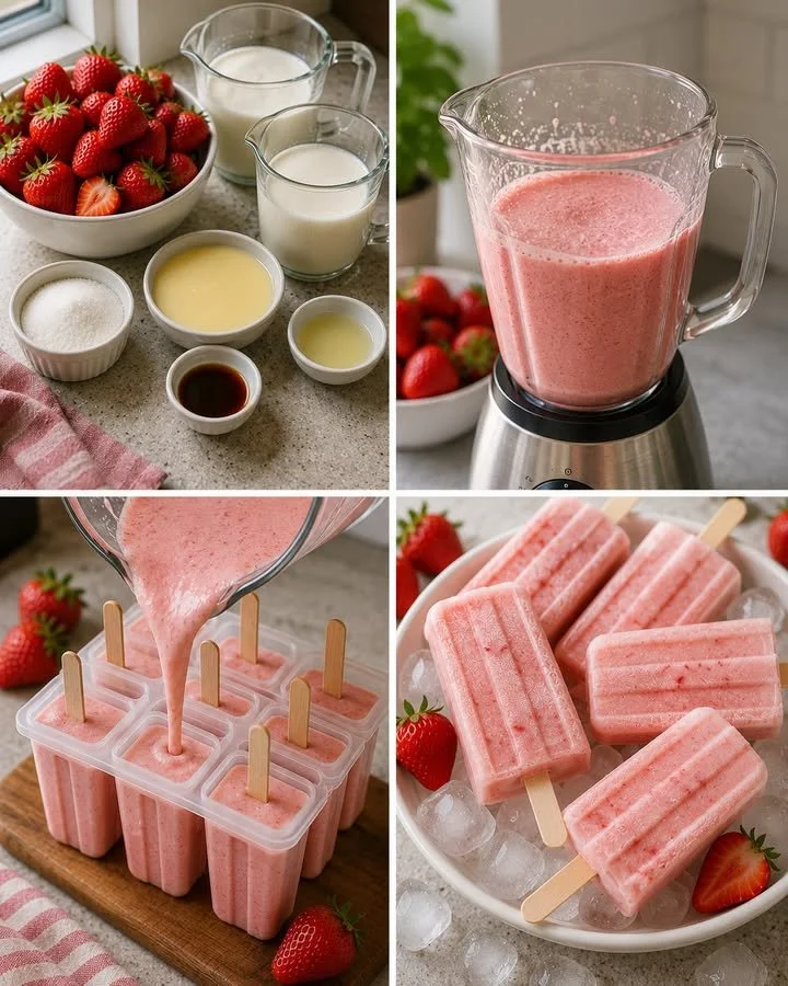 Erdbeer-Eis-Popsicles