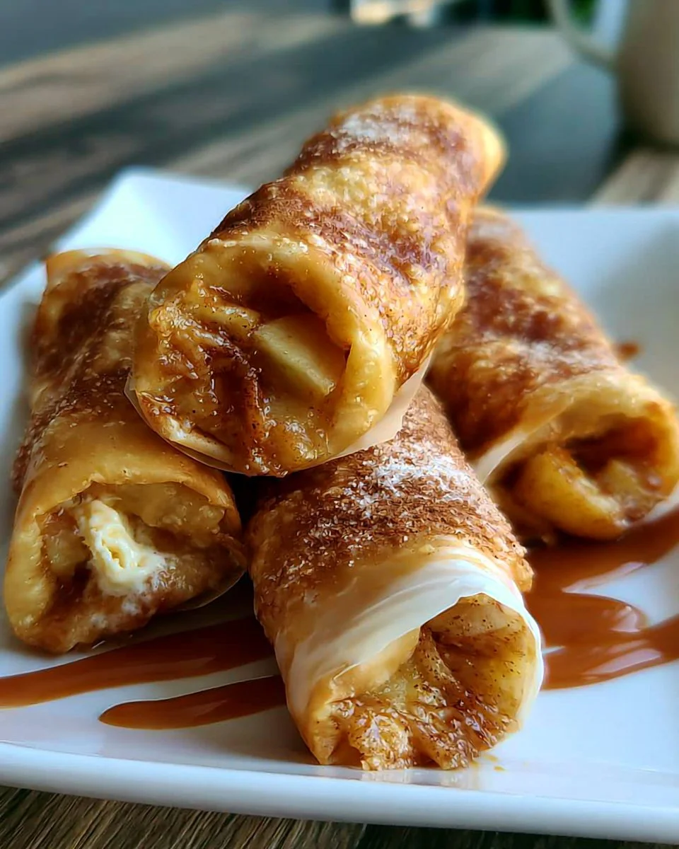Gebratene Apfelkuchen-Reispapierrollen