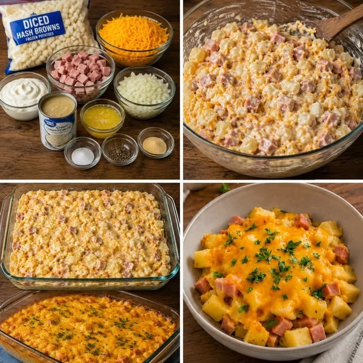 Käse-Hühnchen-Schinken-Kartoffelauflauf