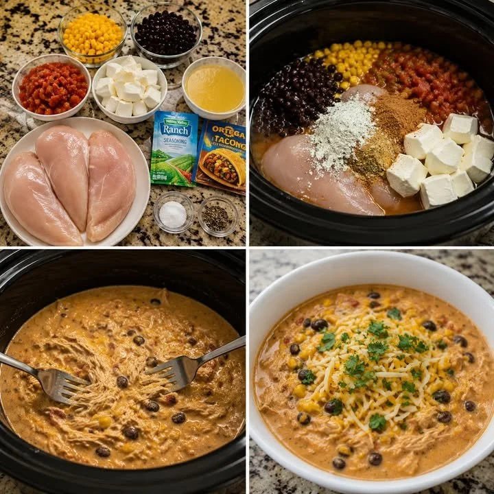Langsame Kochschüssel cremige Hähnchen-Taco-Suppe