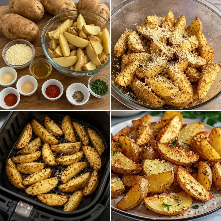 Luftfritteuse Knusprige Knoblauch-Parmesan Kartoffelspalten