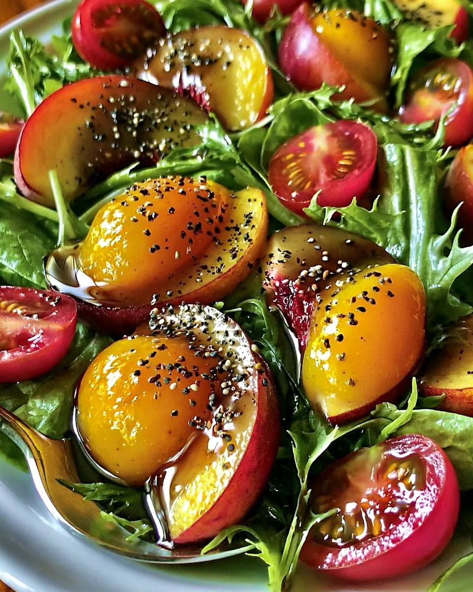 Pfirsich-Honig-Dijon-Balsamico-Vinaigrette über frischen Salat
