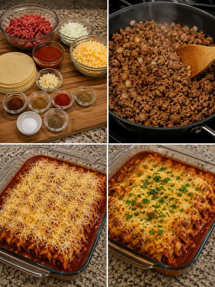 Rote Chile Rindfleisch-Enchiladas