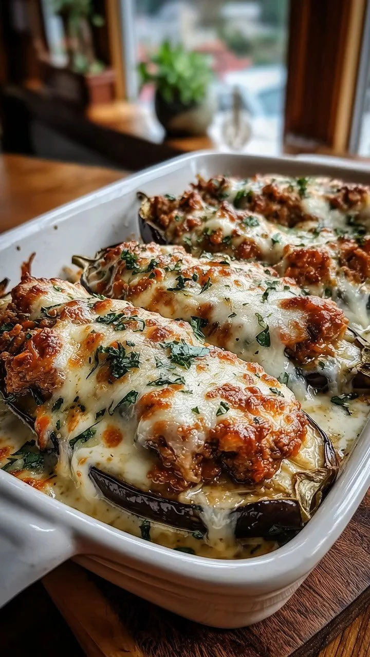 Cremig gefüllte Aubergine