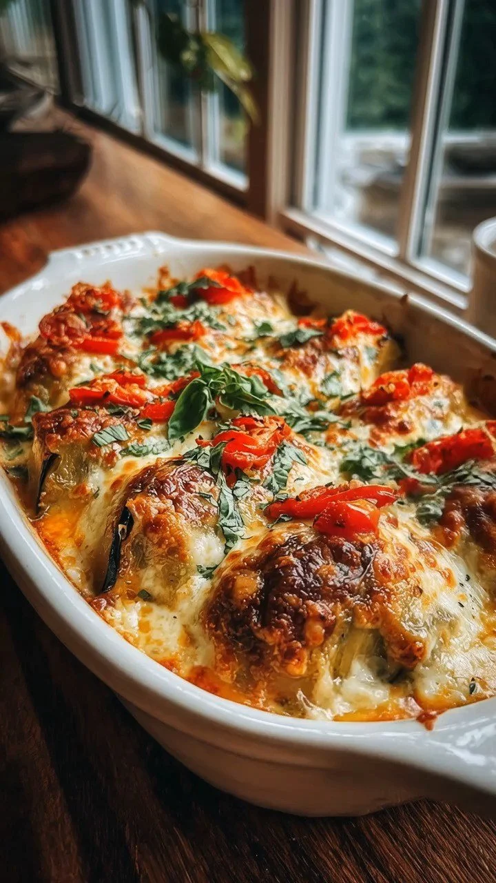 Käse-Caprese gefülltes Auberginen-Bake